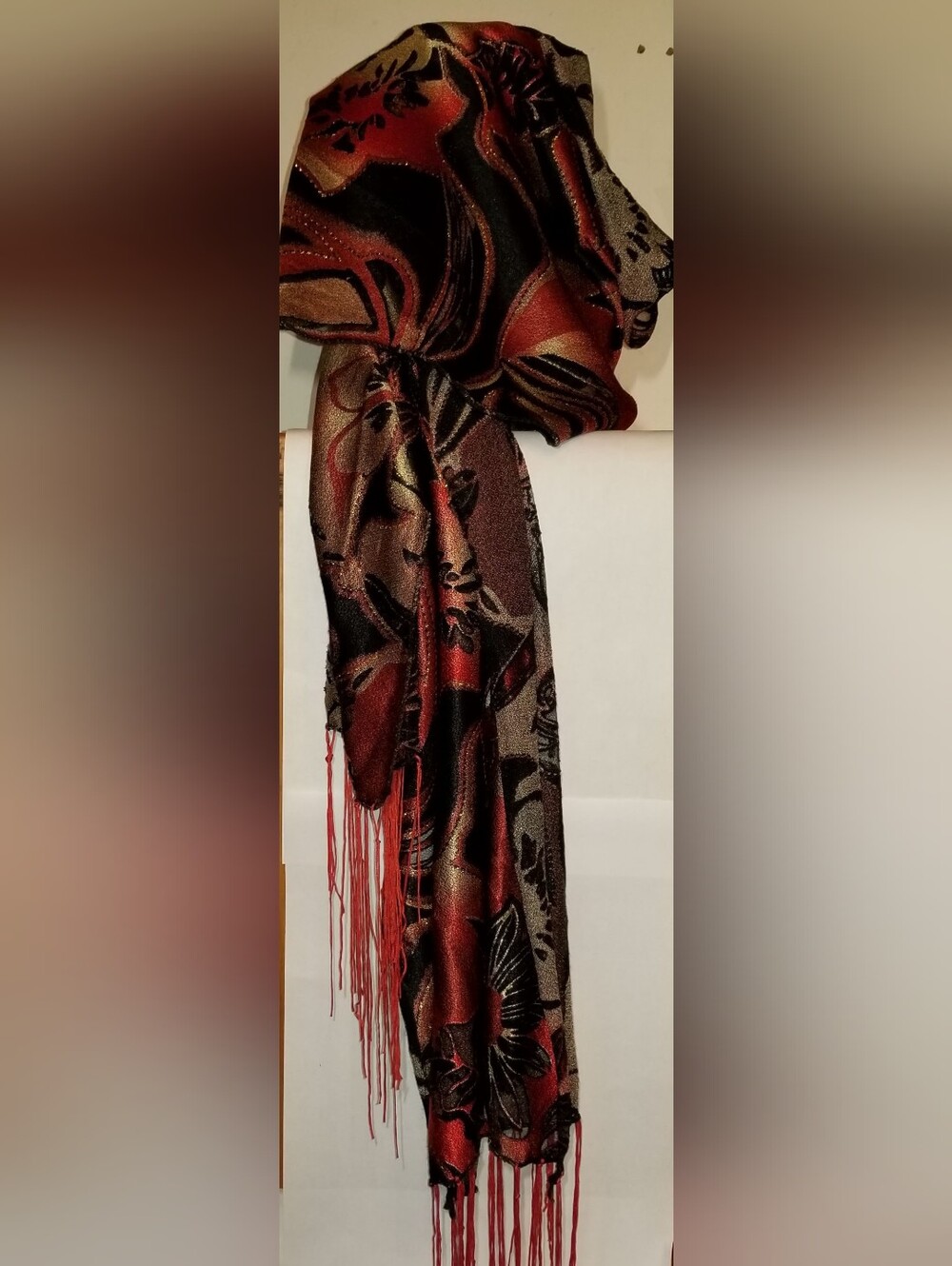 Metallic Burnt Orange & Black Patterned Scarf Rich Colors That Scream FALL